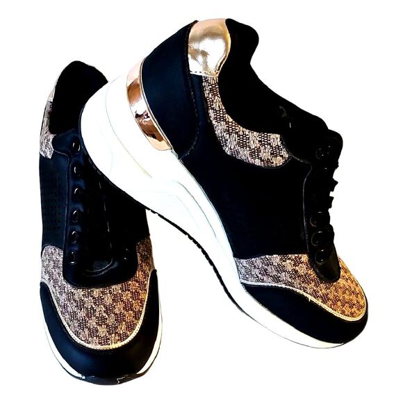 Cestfini Sneakers Sophisticated Black and Brown Moccasins with Monogram Pattern - Picture 1 of 7